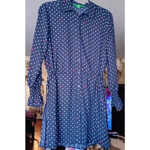 Dip Women’s small Lip Print Button Front Collared Long Sleeve Tunic Shirt Dress